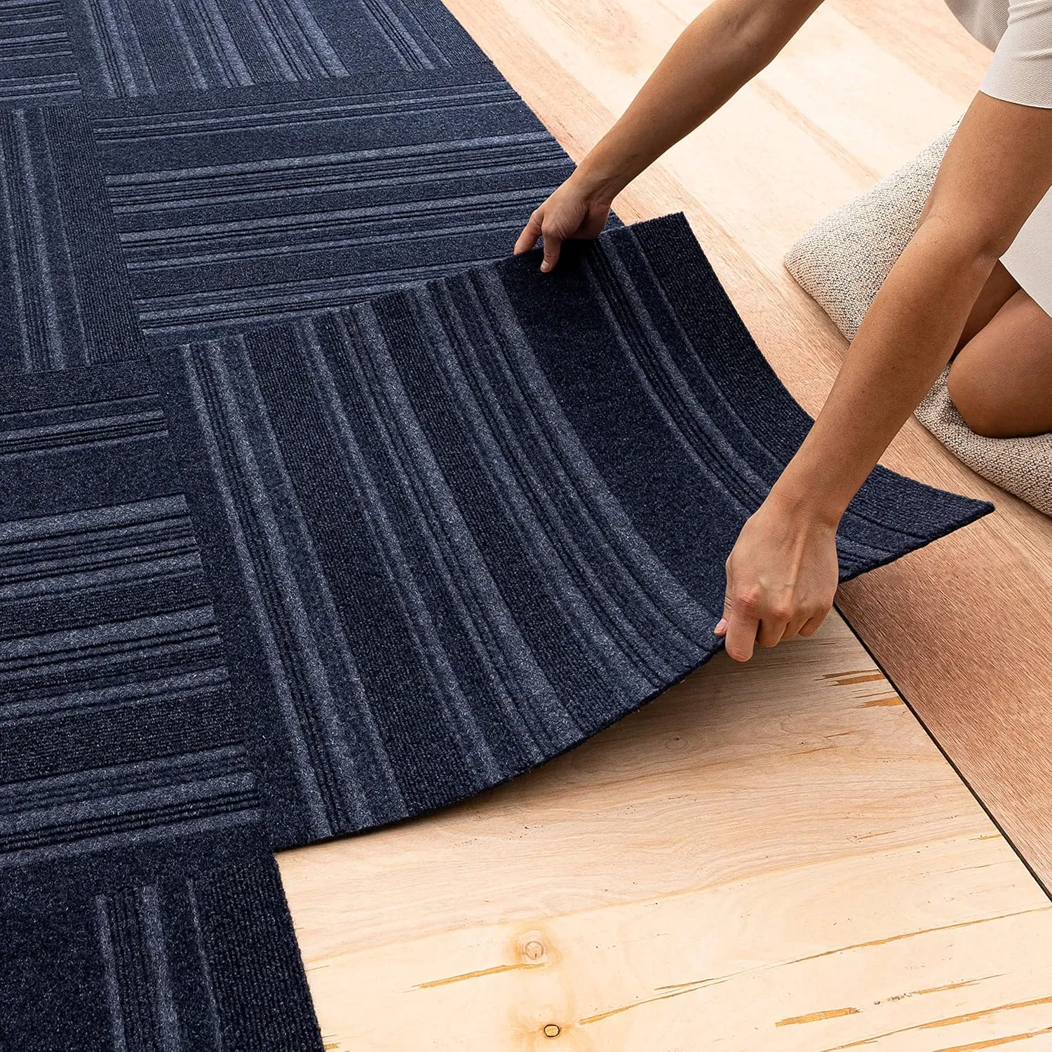 Mohawk Home 24" x 24" Indoor/Outdoor 0.25" Pile Height, Peel and Stick Carpet Tile, Blue Polyester, (15 Tiles) (60 sqft/Box)