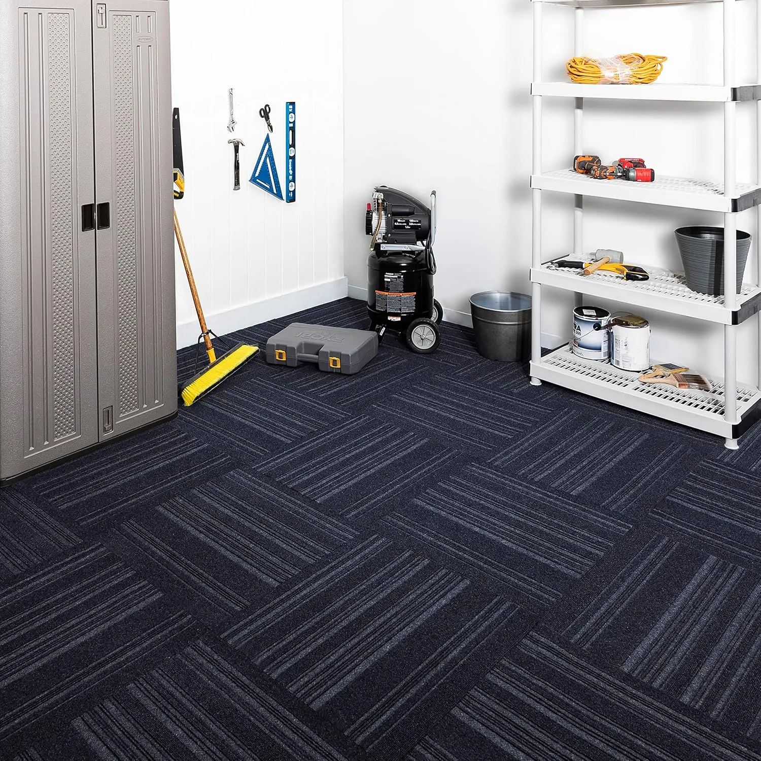 Mohawk Home 24" x 24" Indoor/Outdoor 0.25" Pile Height, Peel and Stick Carpet Tile, Blue Polyester, (15 Tiles) (60 sqft/Box)
