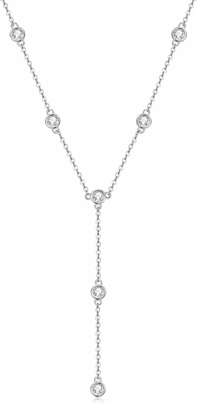 Moissanite Necklace for Women Sterling Silver, Lab Imitation Diamond Lariat Drop Y necklace, Dainty Simple Long Prom Bridal Wedding Hypoallergenic Neckalces, 16 to 20 Inch
