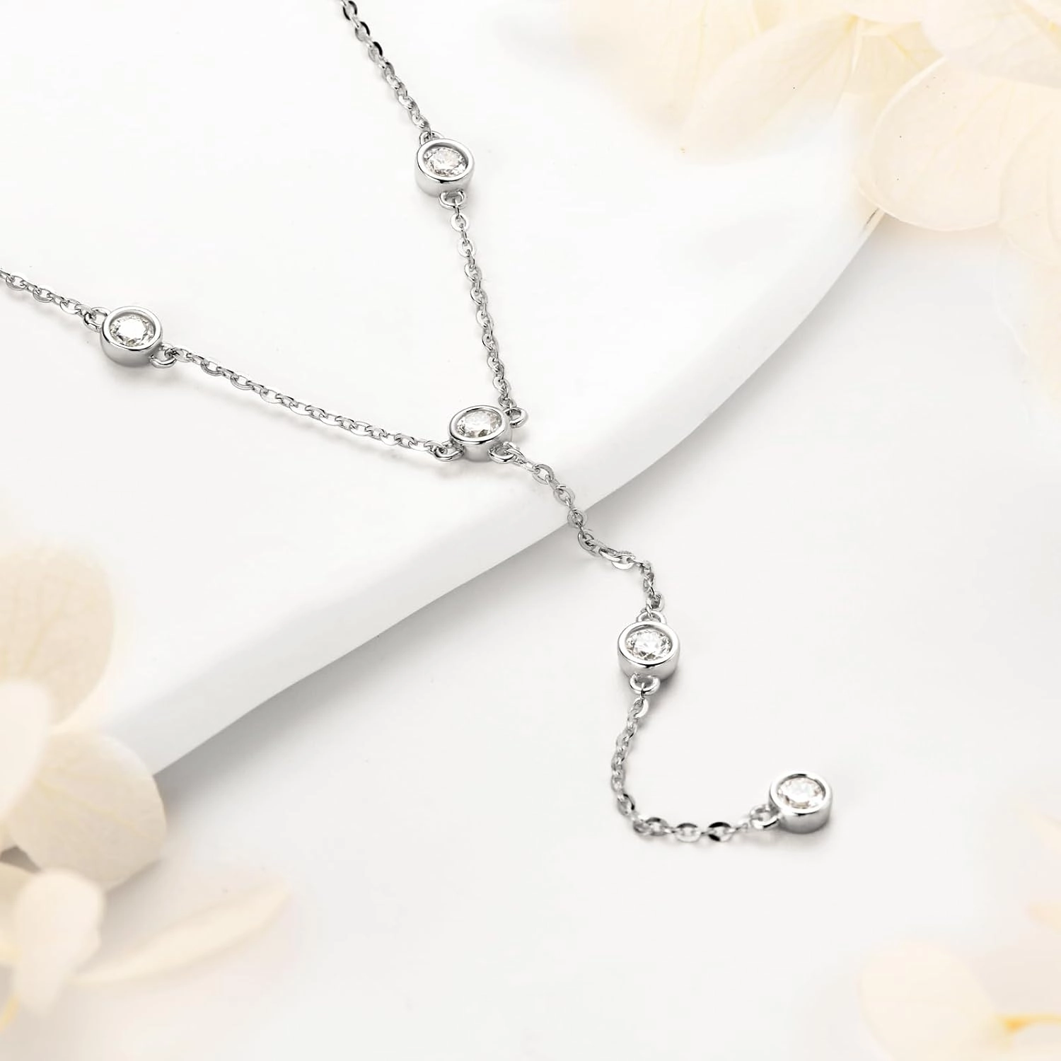 Moissanite Necklace for Women Sterling Silver, Lab Imitation Diamond Lariat Drop Y necklace, Dainty Simple Long Prom Bridal Wedding Hypoallergenic Neckalces, 16 to 20 Inch