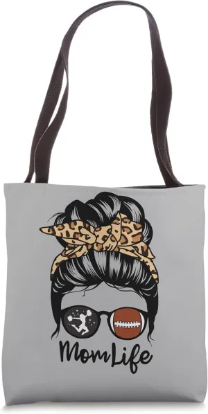 Mom Life Messy Bun Hair Funny Football Cheer Mom Tote Bag