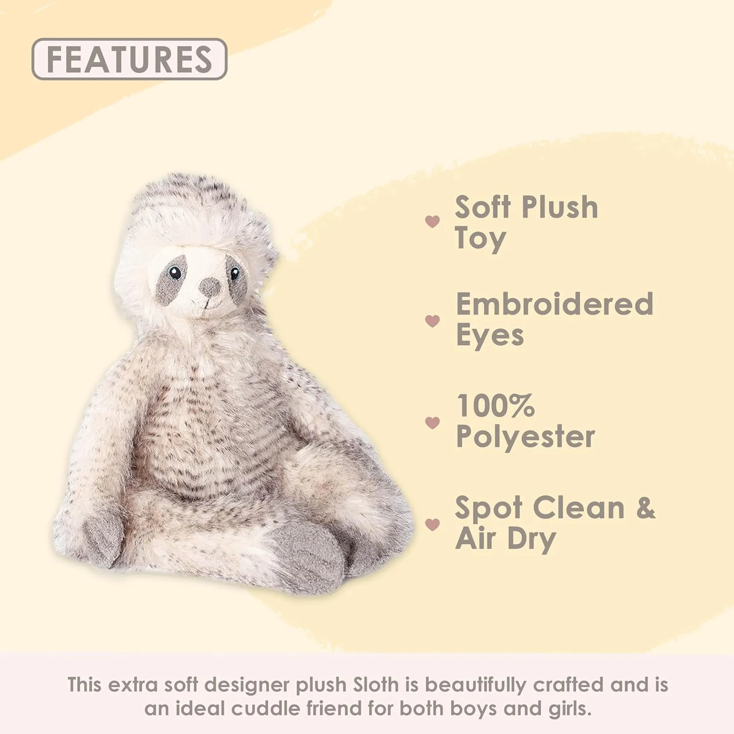 MON AMI Designer Sloth Stuffed Animal – 18”, Natural Look Alike, Soft & Cuddly, Use as Toy or Nursery Room Decor, Great Gift for Kids of All Ages