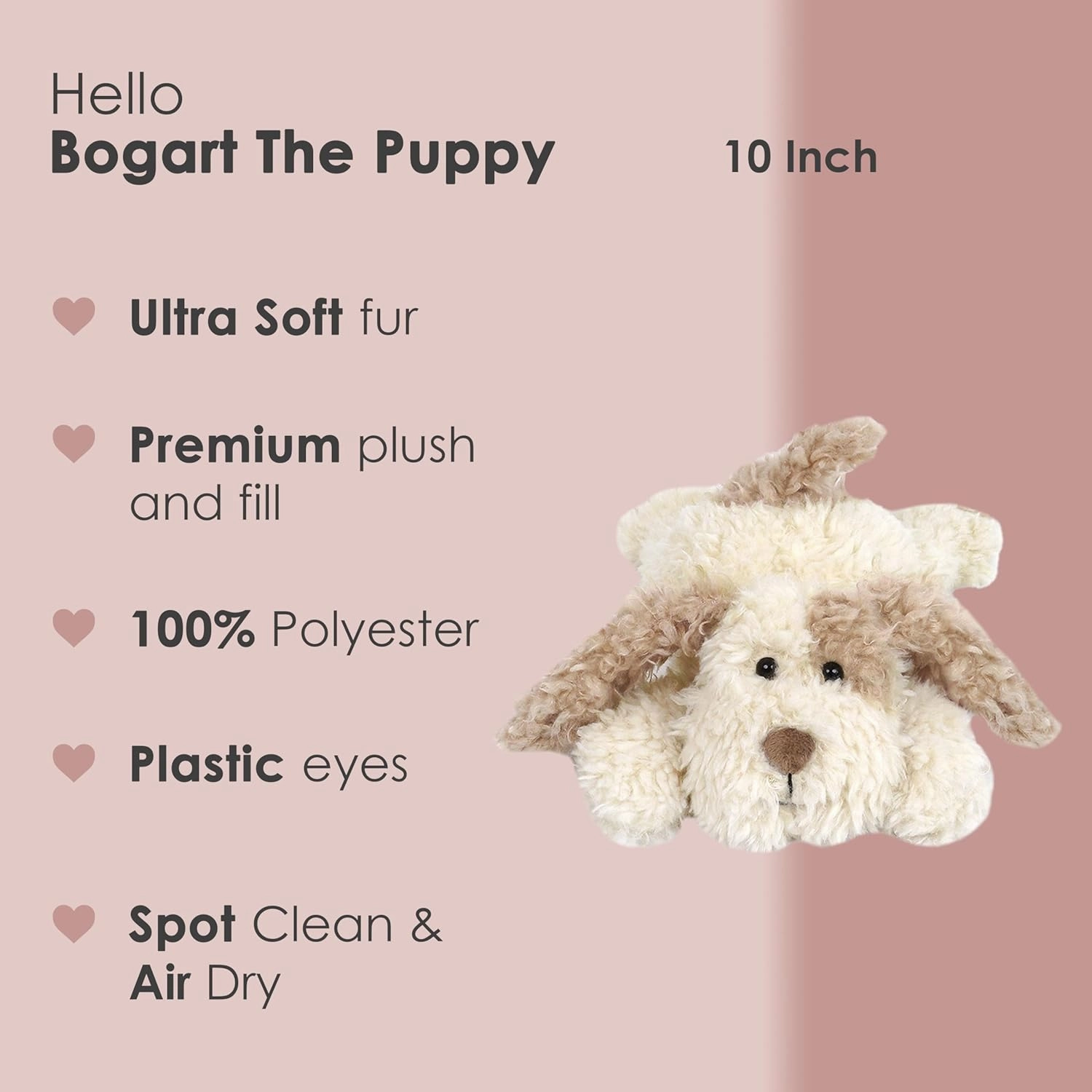 MON AMI Bogart The Puppy Plush Animal Toy - 10”, Soft Cuddly Handcrafted Premium Stuffed Dog Toy for Little Boys,Girls & Kids of All Ages