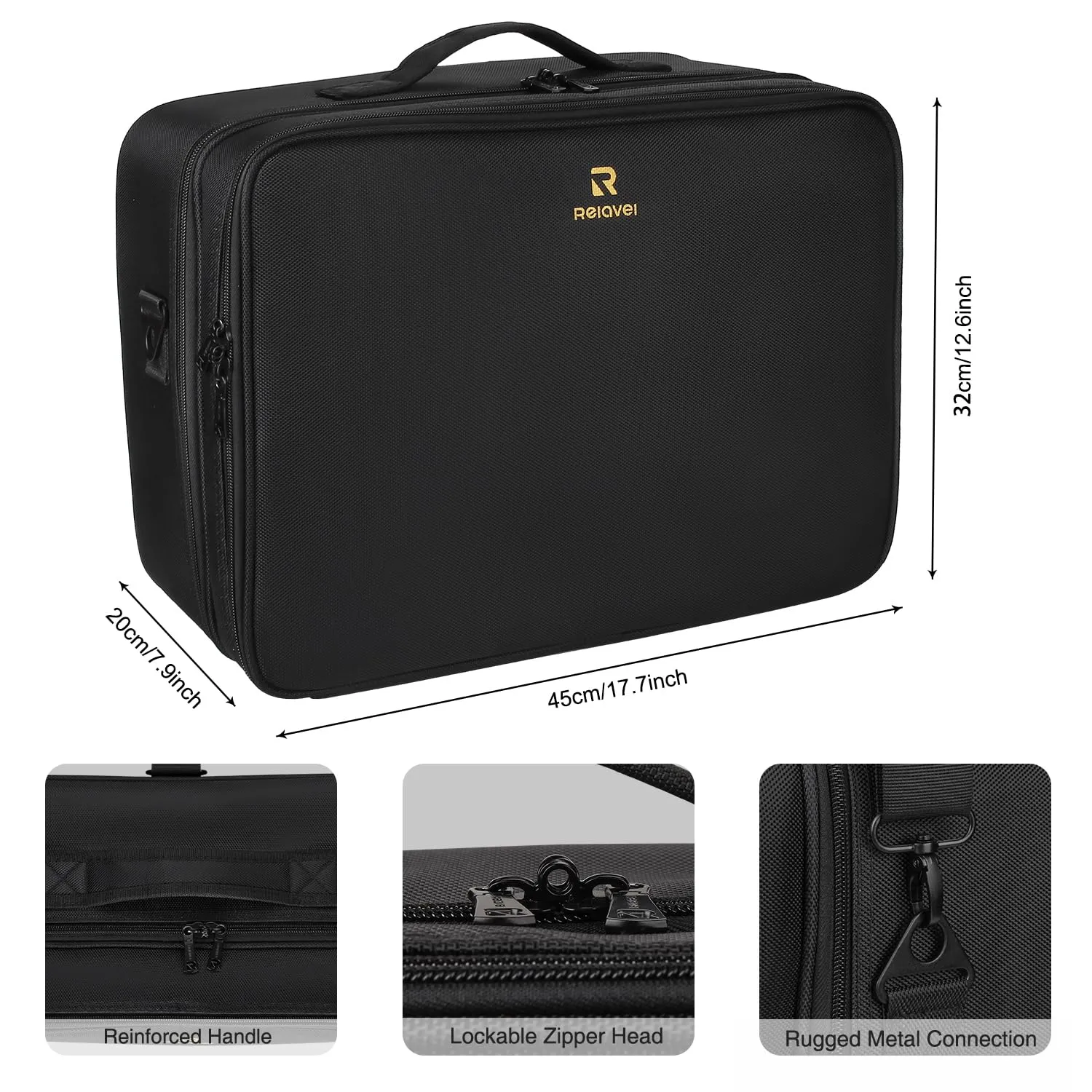 MONSITNA Extra Large Makeup Case 17 Inch Super Large Capacity Travel Makeup Train Case Professional Makeup Artist Case Nail Polish Organizer Storage Box with Two Adjustable Shoulder Strap (Black)