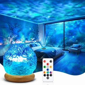 Mood Lighting Crystal Light Projector,18 Color Changing Lamp Ocean Light Projector for Bedroom,Dimmable Northern Lights Projector Ambient Lighting,Remote Timer Water Ripple Lamp for Teen Girls Gifts