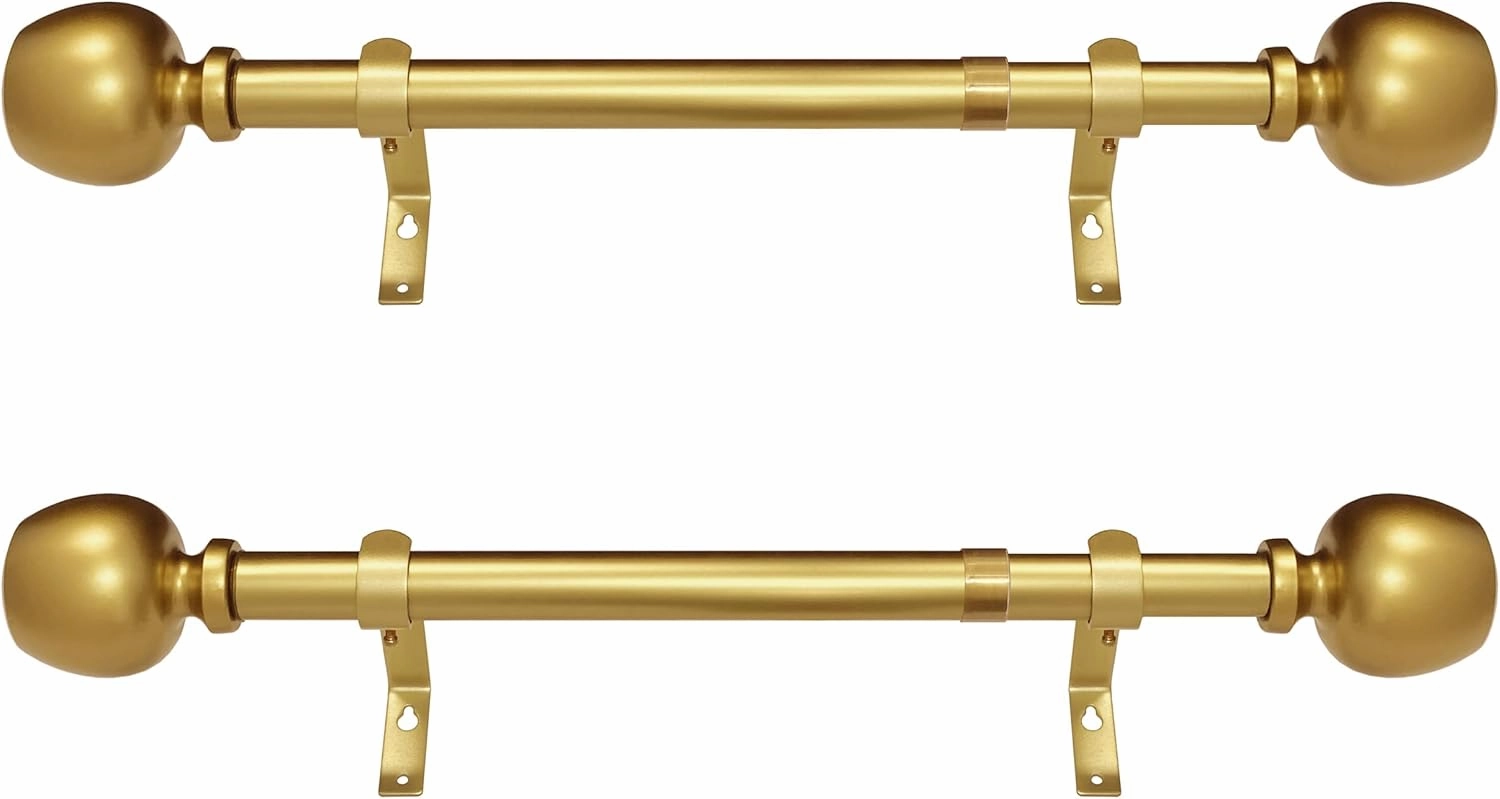 Morena II 12-20 Inch Adjustable Side Curtain Rod Set Pair, 1 Inch Diameter in Brass