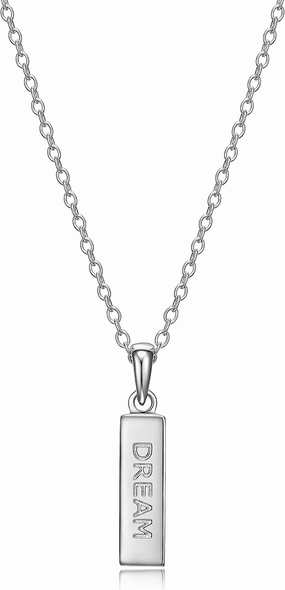 MORGAN & PAIGE .925 Sterling Silver Rhodium Plated Vertical Bar Sentiment Pendant Necklaces for Women - Lightweight and Dainty Sterling Silver Necklace for Women, Jewelry for Her 18 inch Rope Chain