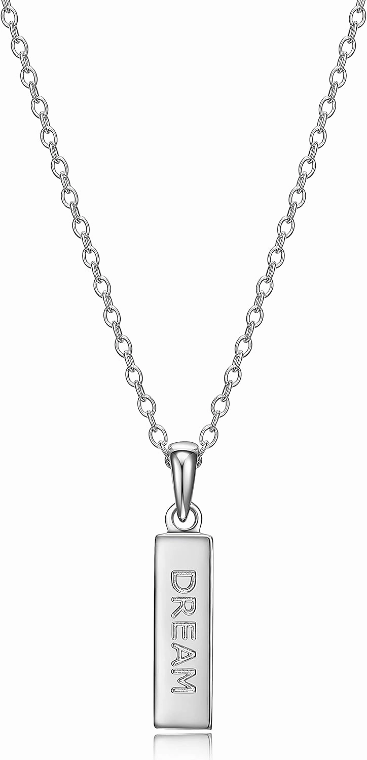 MORGAN & PAIGE .925 Sterling Silver Rhodium Plated Vertical Bar Sentiment Pendant Necklaces for Women - Lightweight and Dainty Sterling Silver Necklace for Women, Jewelry for Her 18 inch Rope Chain