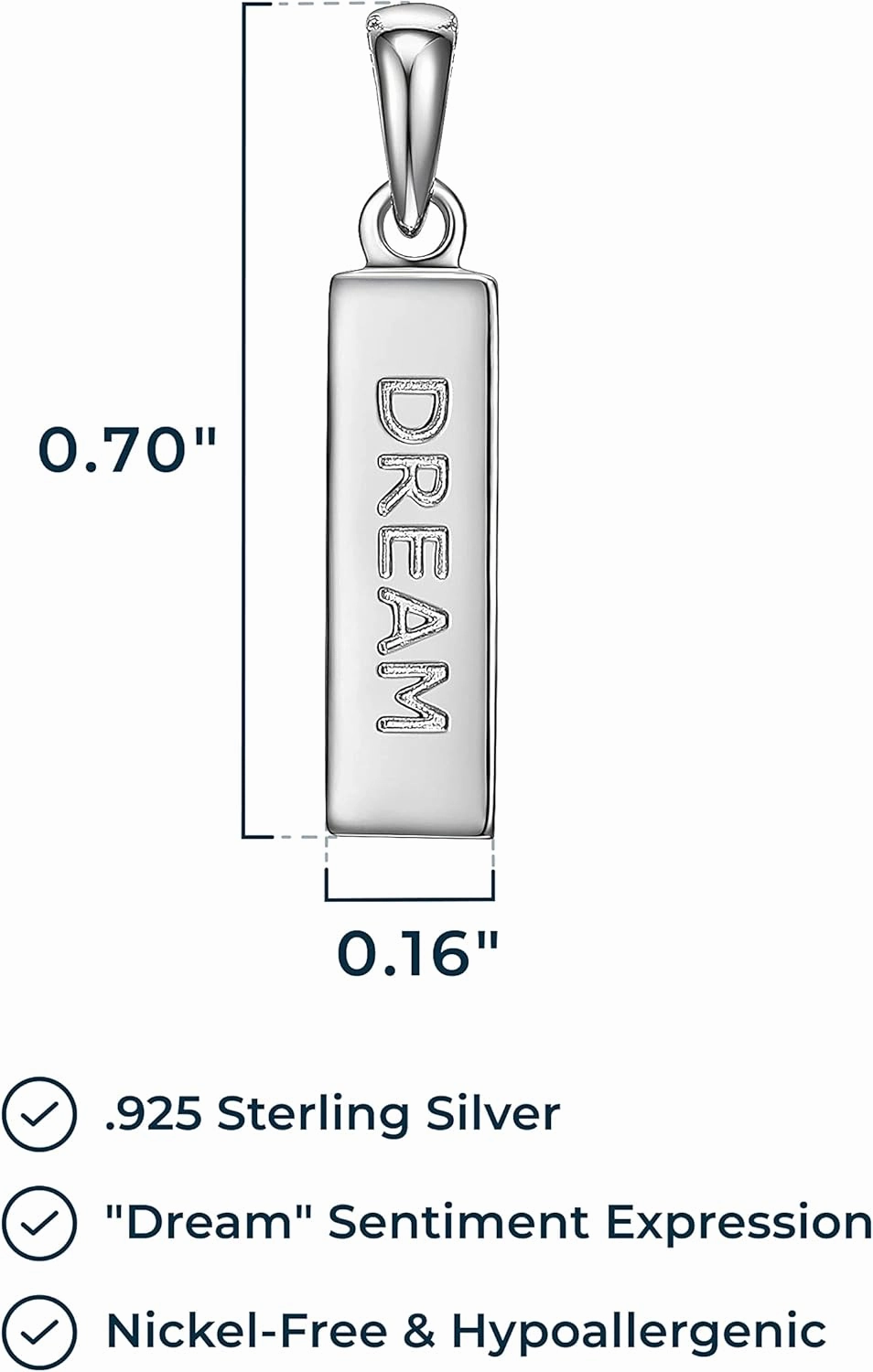 MORGAN & PAIGE .925 Sterling Silver Rhodium Plated Vertical Bar Sentiment Pendant Necklaces for Women - Lightweight and Dainty Sterling Silver Necklace for Women, Jewelry for Her 18 inch Rope Chain
