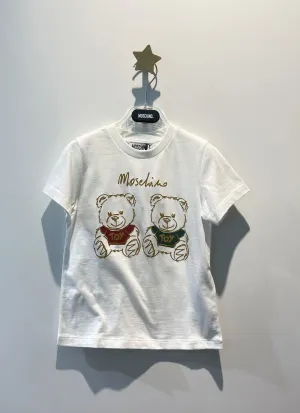 Moschino Kids Short Sleeve T-shirt With Drawing Print Of Two Bears Logo