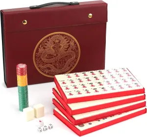 Mose Cafolo Chinese Mahjong Game Set 1.5" X-Large 144 Numbered White Ivory Color Melamine Tiles with Carrying Travel Case,Complete Majiang, Majong, Mah-Jongg Game Set