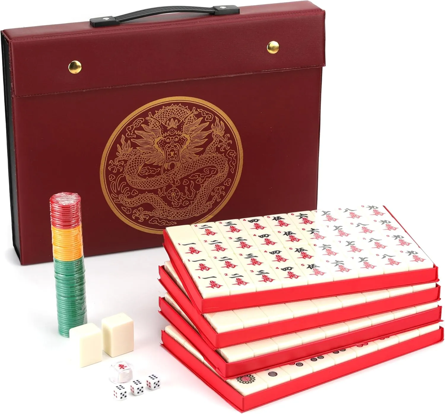 Mose Cafolo Chinese Mahjong Game Set 1.5" X-Large 144 Numbered White Ivory Color Melamine Tiles with Carrying Travel Case,Complete Majiang, Majong, Mah-Jongg Game Set