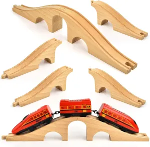 Mototo 2 Pack Wooden Train Bridge Track Wood Train Track Accessories Wooden Track Expansion Wooden Railway Bridge Compatible with Most Toy Train Railroads for Girls Boys Birthdays