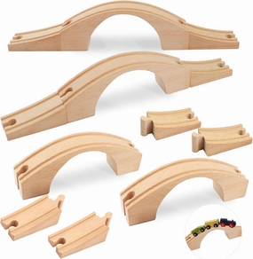 Mototo 2 Pack Wood Train Bridge Track Extension HO Scale Wooden Train Bridge Track Compatible with Most Toy Train Railroads for Birthdays