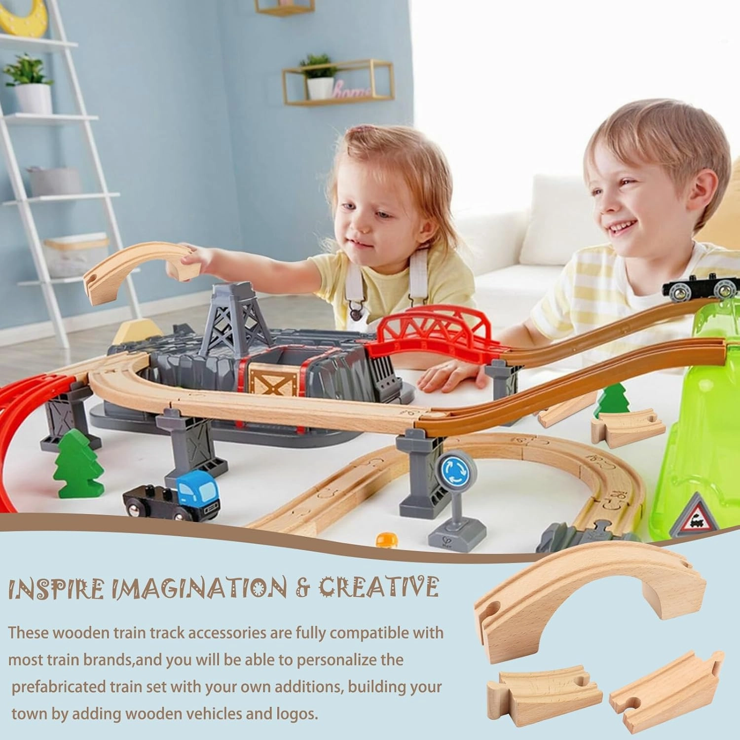 Mototo 2 Pack Wood Train Bridge Track Extension HO Scale Wooden Train Bridge Track Compatible with Most Toy Train Railroads for Birthdays