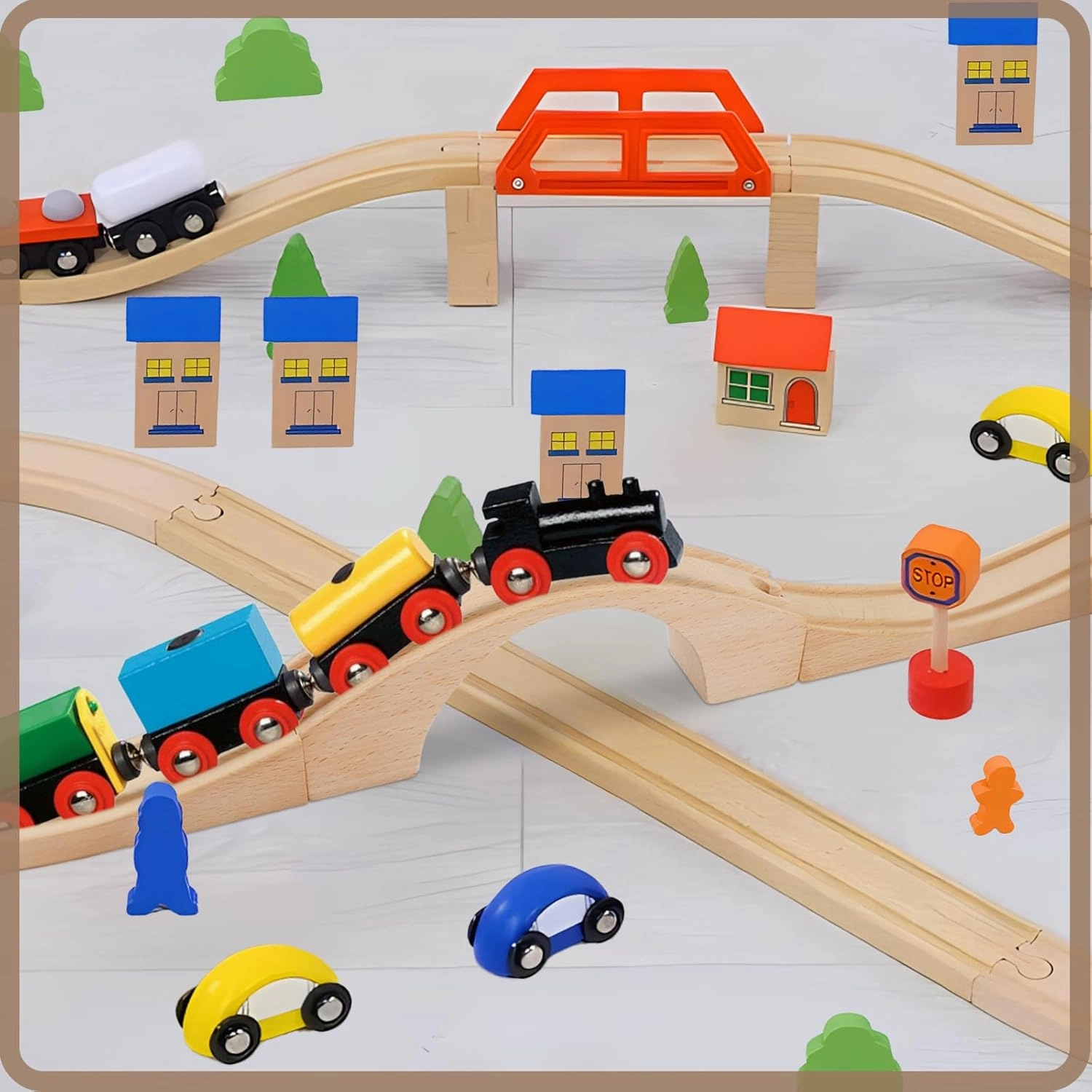 Mototo 2 Pack Wood Train Bridge Track Extension HO Scale Wooden Train Bridge Track Compatible with Most Toy Train Railroads for Birthdays
