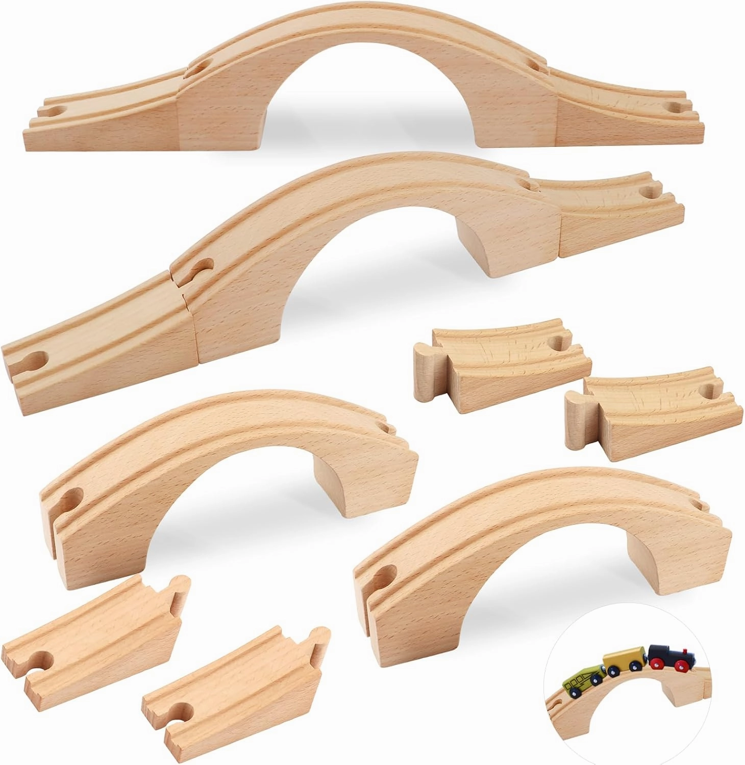 Mototo 2 Pack Wood Train Bridge Track Extension HO Scale Wooden Train Bridge Track Compatible with Most Toy Train Railroads for Birthdays