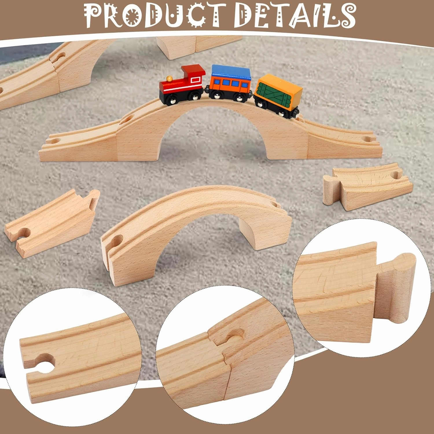Mototo 2 Pack Wood Train Bridge Track Extension HO Scale Wooden Train Bridge Track Compatible with Most Toy Train Railroads for Birthdays