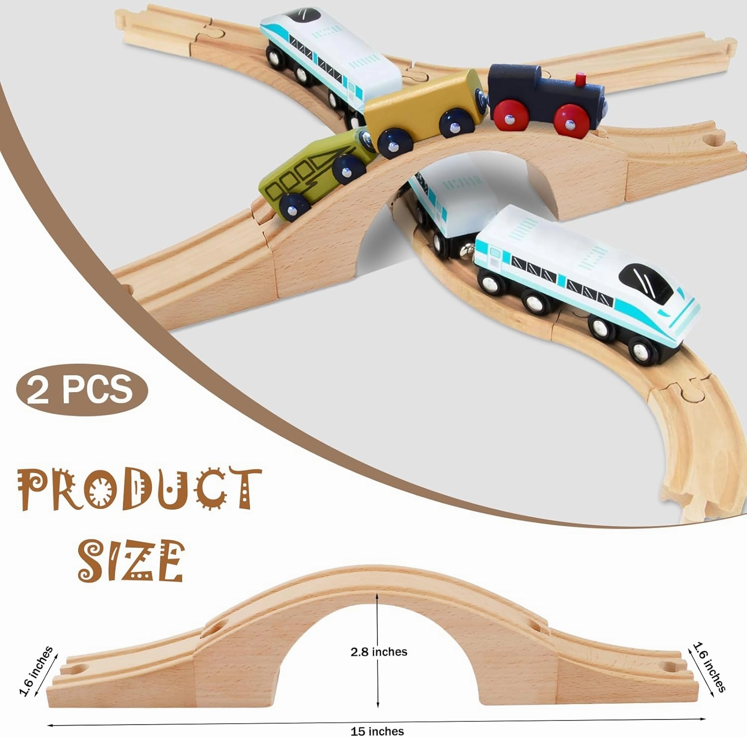 Mototo 2 Pack Wood Train Bridge Track Extension HO Scale Wooden Train Bridge Track Compatible with Most Toy Train Railroads for Birthdays