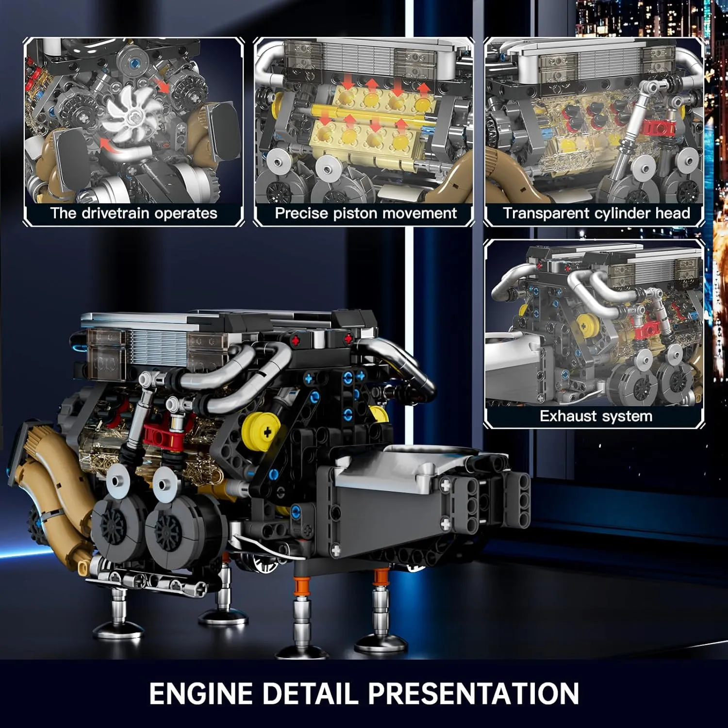 Mould King W16 Engine Kits That Runs, Build Your Own Twin V8 Engine, Visible Car Motor Blocks Set, Physical Science Experiment Models for Teens, Best STEM Toy Gifts for Kids and Adult 10131 (952 Pcs)