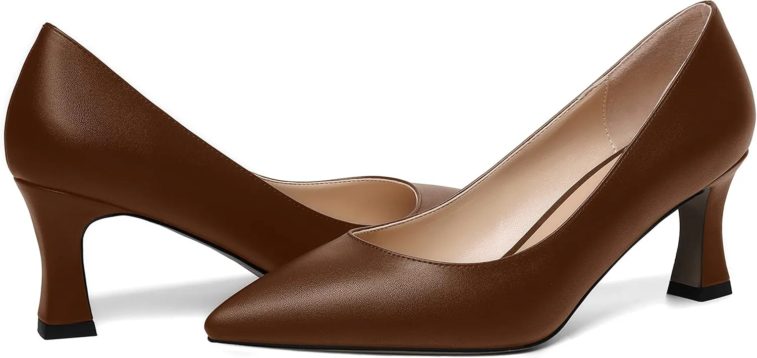 MOVINSTEPS Womens Dress Matte Slip On Office Solid Pointed Toe Spool Mid Heel Pumps Shoes 2.5 Inch