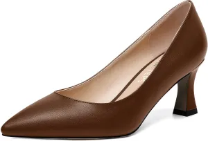 MOVINSTEPS Womens Dress Matte Slip On Office Solid Pointed Toe Spool Mid Heel Pumps Shoes 2.5 Inch