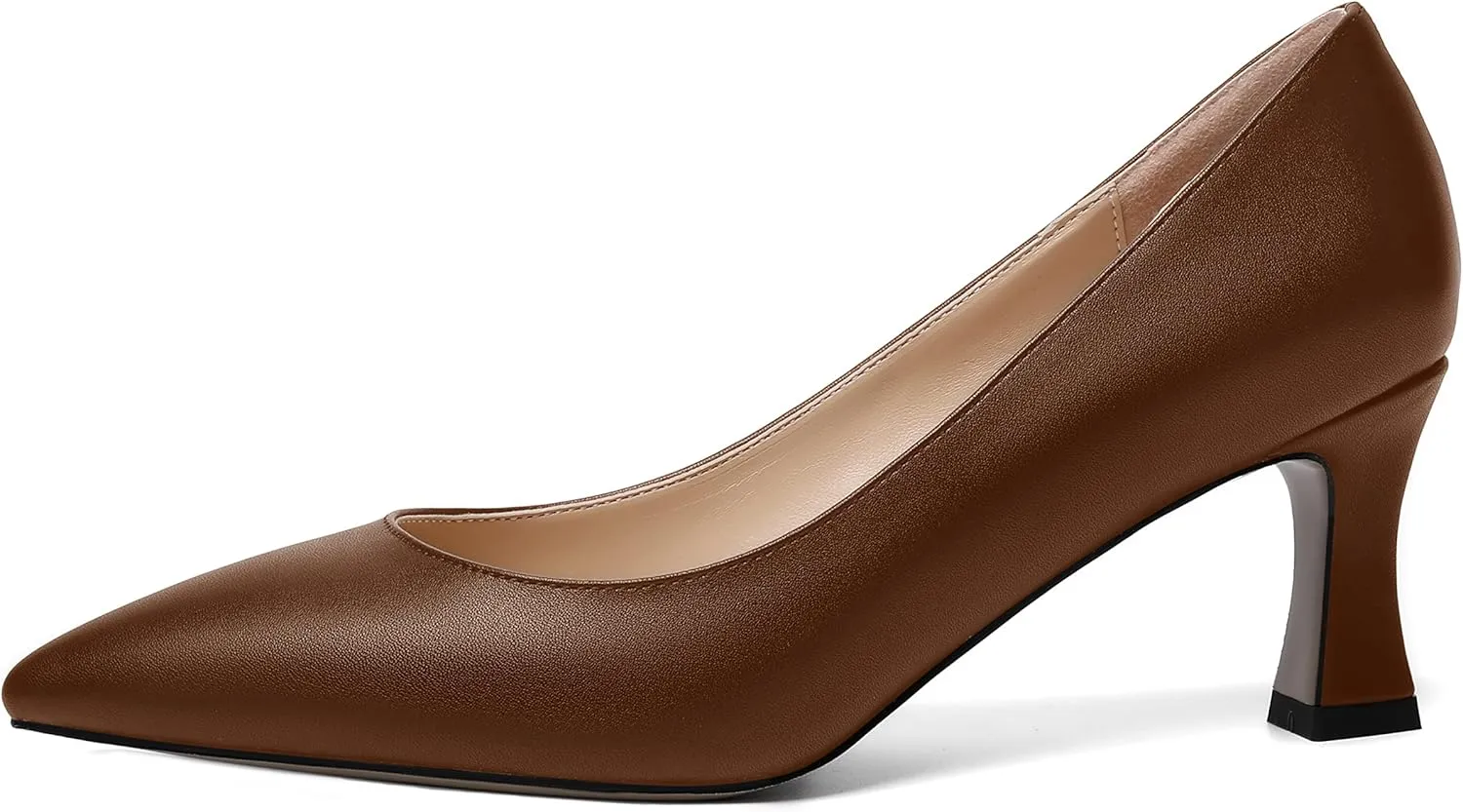 MOVINSTEPS Womens Dress Matte Slip On Office Solid Pointed Toe Spool Mid Heel Pumps Shoes 2.5 Inch