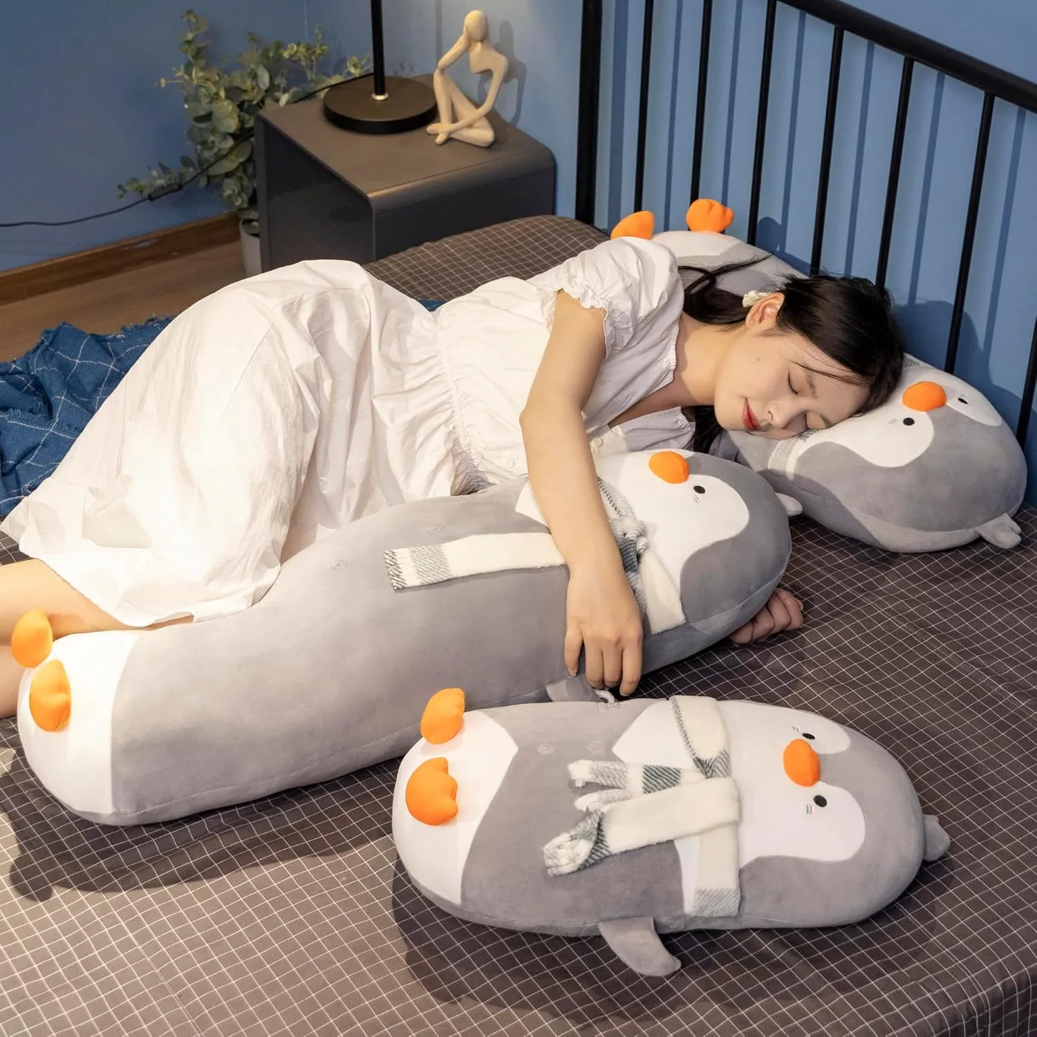 Mr. Waddles Cute Grey Penguin Stuffed Animal 27.5''- Long Body Plush Pillow, Soft Cuddly Toy for Anxiety & Sleep, Emotional Support Gift for Kids, Adults, Girlfriend, Bed & Room Decor