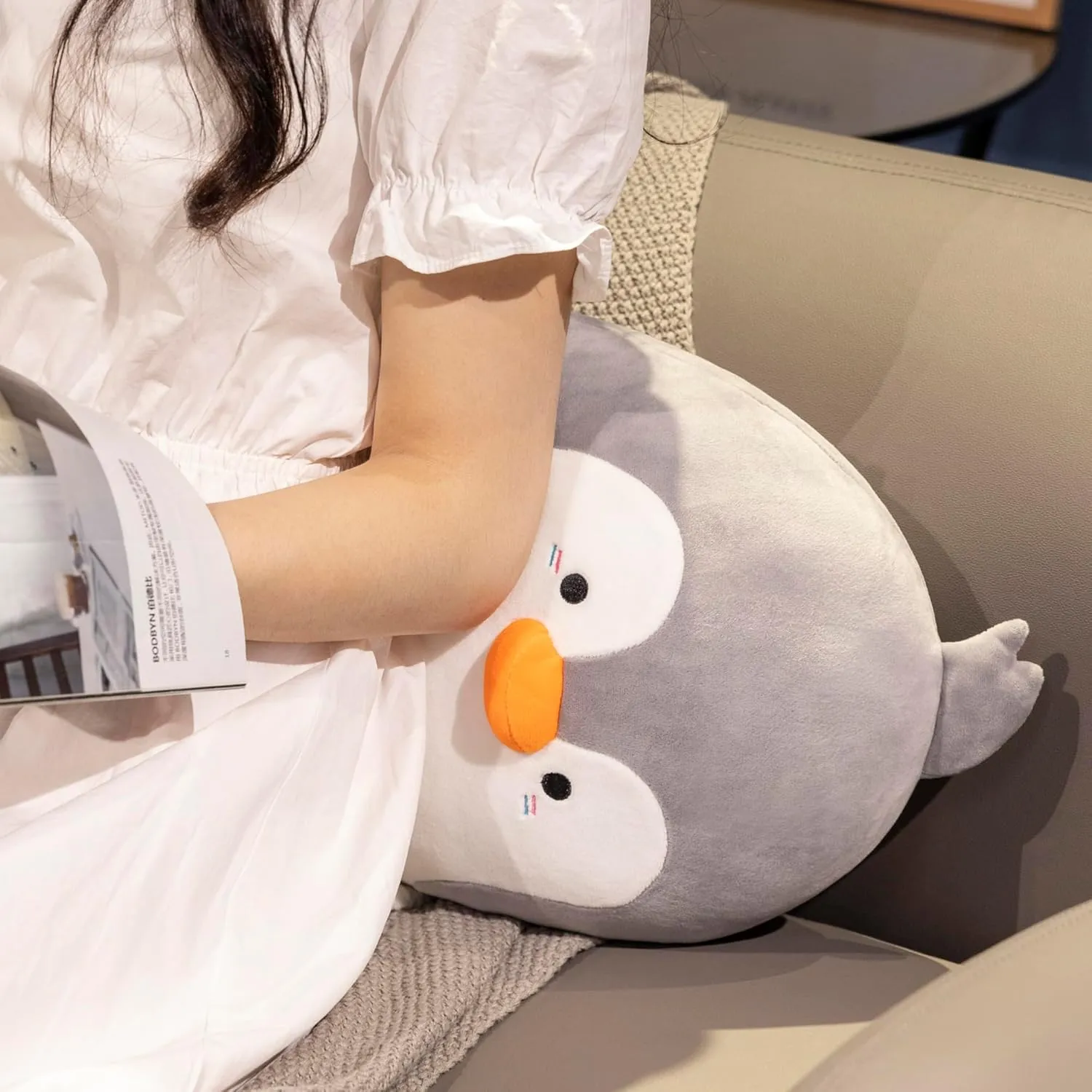 Mr. Waddles Cute Grey Penguin Stuffed Animal 27.5''- Long Body Plush Pillow, Soft Cuddly Toy for Anxiety & Sleep, Emotional Support Gift for Kids, Adults, Girlfriend, Bed & Room Decor