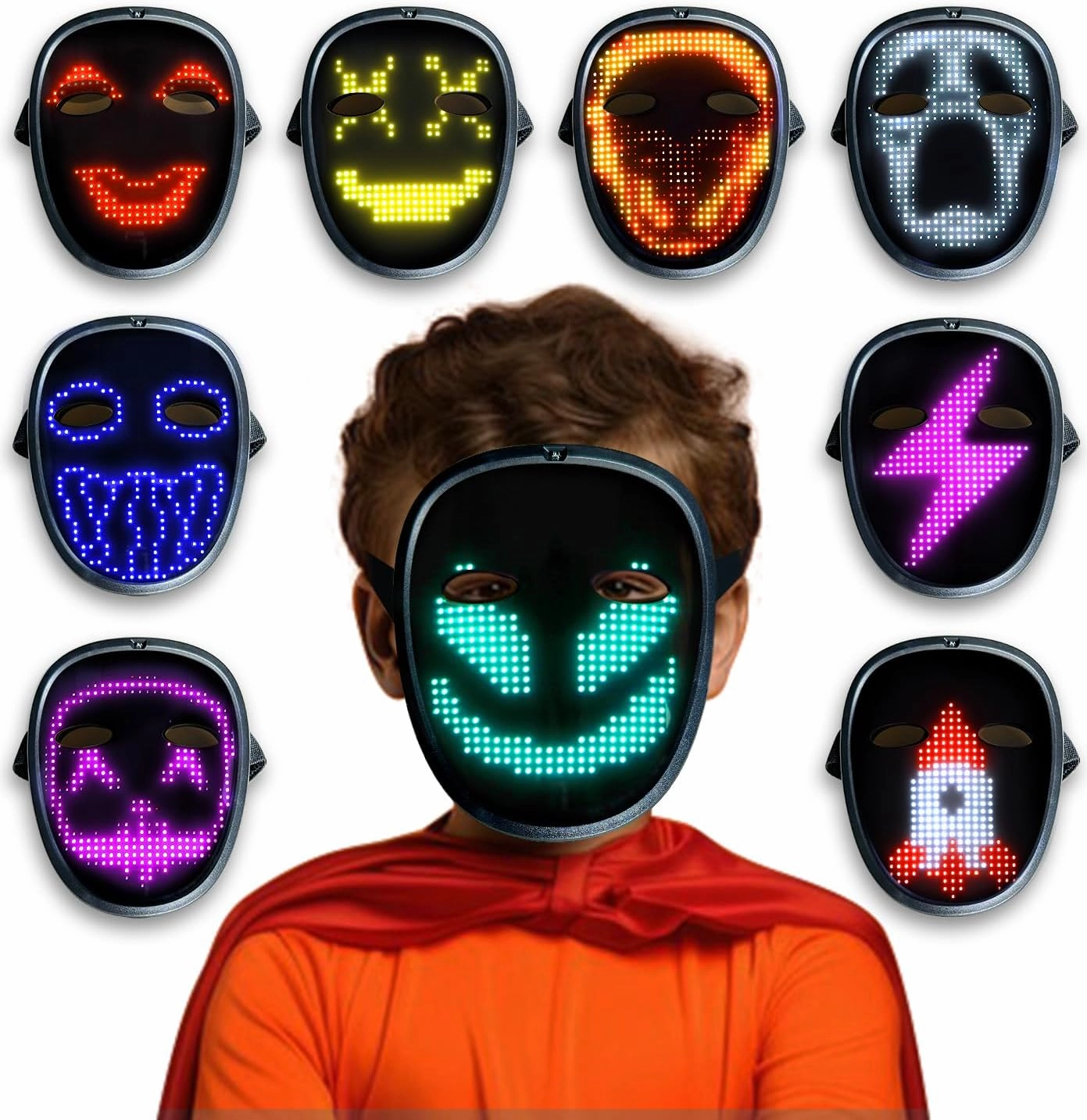 Mr.Pang Face Transforming LED Mask for Kids - Light Up Mask with Gesture Sensing for Halloween, Christmas, Birthday Parties (3-9 Years Old)