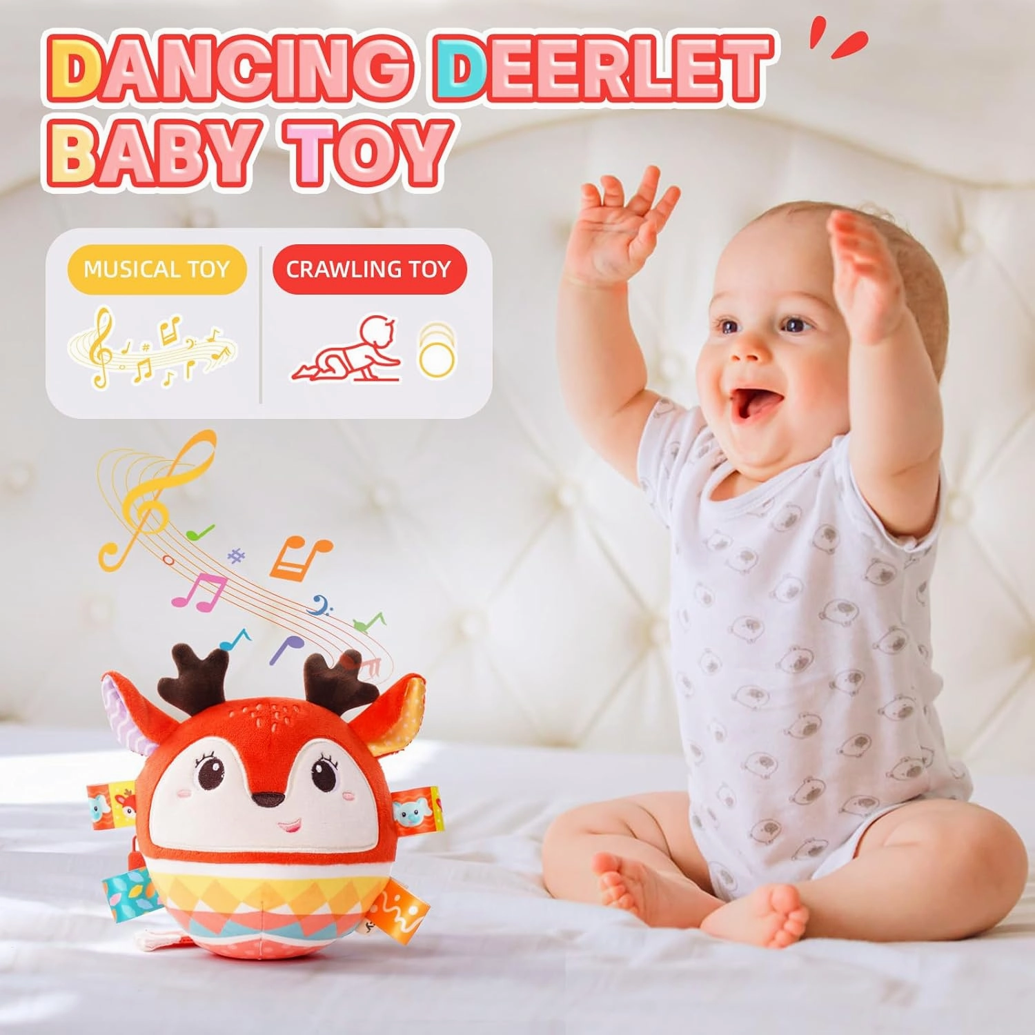 Musical Crawling Dancing Baby Toy 0-6 Months, Tummy Time Sensory Interactive Talk Toys,Plush Stuffer Animal Toys, Learning Bouncing Ball toy for Infant 0-3 6-12 18 Month Newborn Gifts for Toddler 1-2