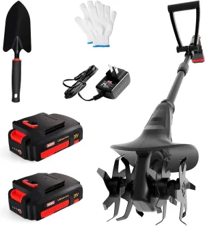 MZK 20V Cordless Tiller Cultivator with 24 Steel Tines,7.8-inch Wide Battery Powered Garden Cultivator, Mini Tiller for Gardening(2 * 2AH Battery and Charger Included)