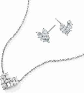 Nadri Rhodium Heart Cluster Earrings & Necklace Set