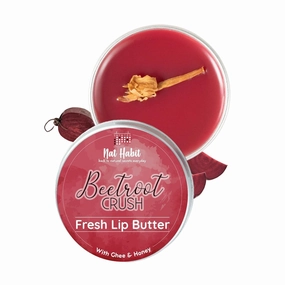 Nat-Habit Lip Balm Fresh Beetroot Crush 10gm Lip Butter With Desi Ghee & Raw Honey For Natural Pink Lips, Nourishment, Dark And Chapped Lips - (Pack of 1)