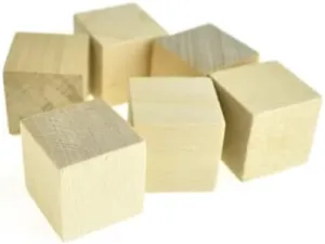 Natural Wooden Cube Blocks, 1-Inch, 6-Piece
