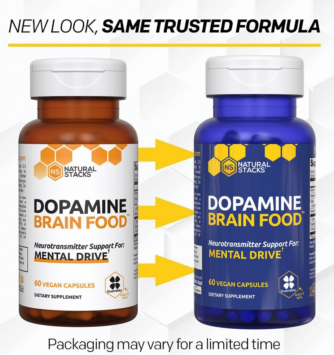 NATURAL STACKS Dopamine Brain Food - 650mg L-Tyrosine Supplement - Dopamine Supplement for Focus & Mental Drive - Supports Mental Energy - Neurotransmitter Support with B Vitamins - 60 Capsules