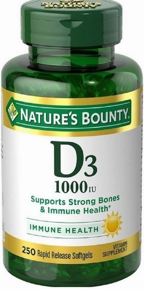 Nature's Bounty Vitamin D3-1000 IU, Rapid Release Softgels 250 ea (Pack of 2)