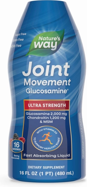 Nature's Way Joint Movement Glucosamine Fast Absorbing Liquid, Ultra Strength, Supports Healthy Bones*, Chondroitin, and MSM with Vitamin D3, Berry Flavored, 16 Fl Oz (Packaging May Vary)