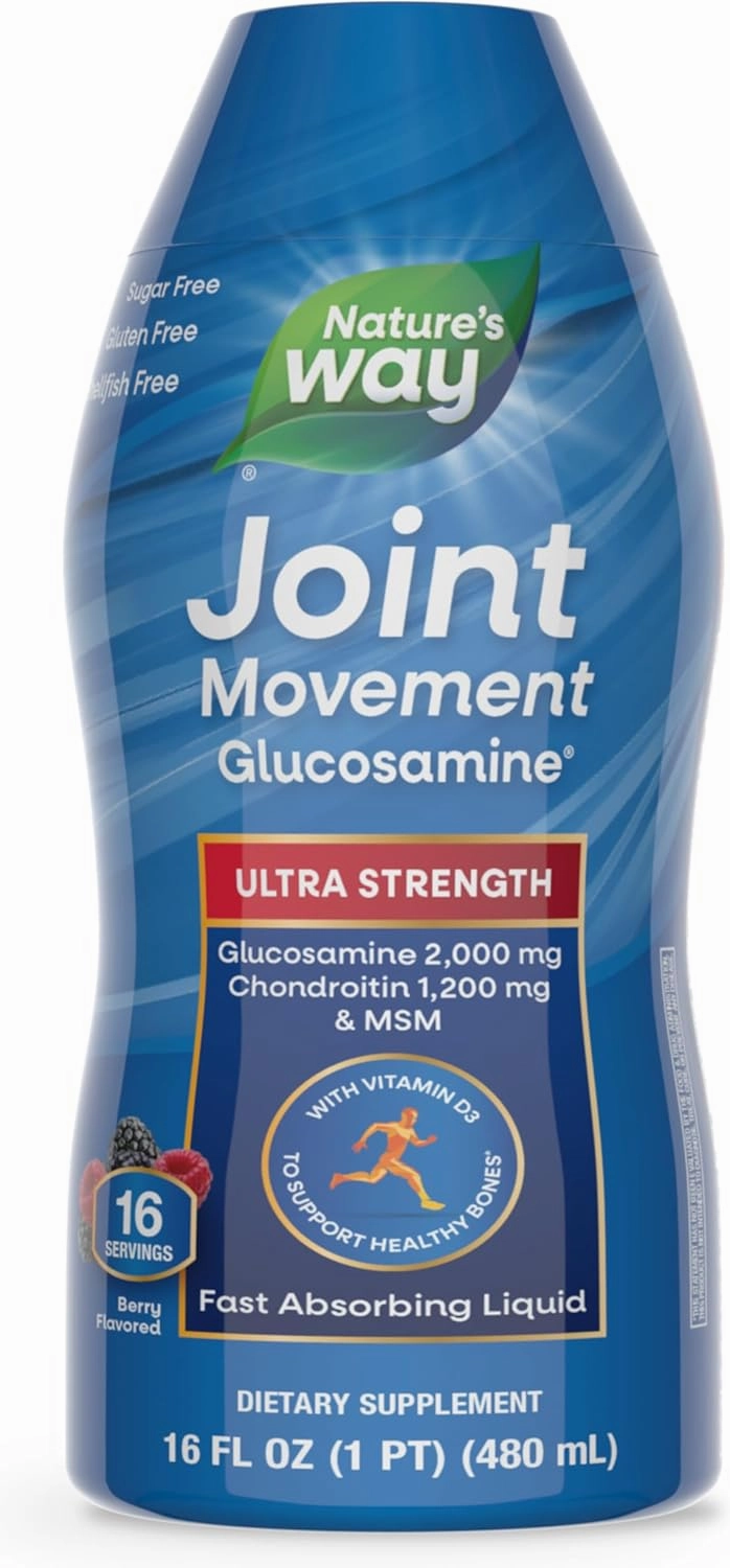 Nature's Way Joint Movement Glucosamine Fast Absorbing Liquid, Ultra Strength, Supports Healthy Bones*, Chondroitin, and MSM with Vitamin D3, Berry Flavored, 16 Fl Oz (Packaging May Vary)