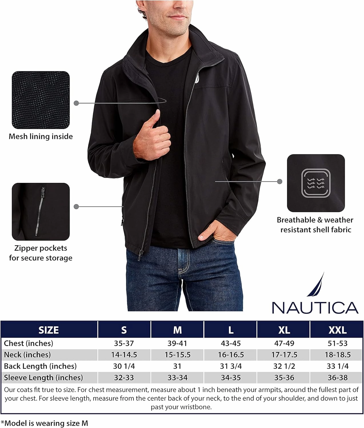 Nautica Men's Lightweight Windbreaker Jacket-Water-Resistant, Ideal for Golf, Hiking, Boating Adventures & Casual Wear
