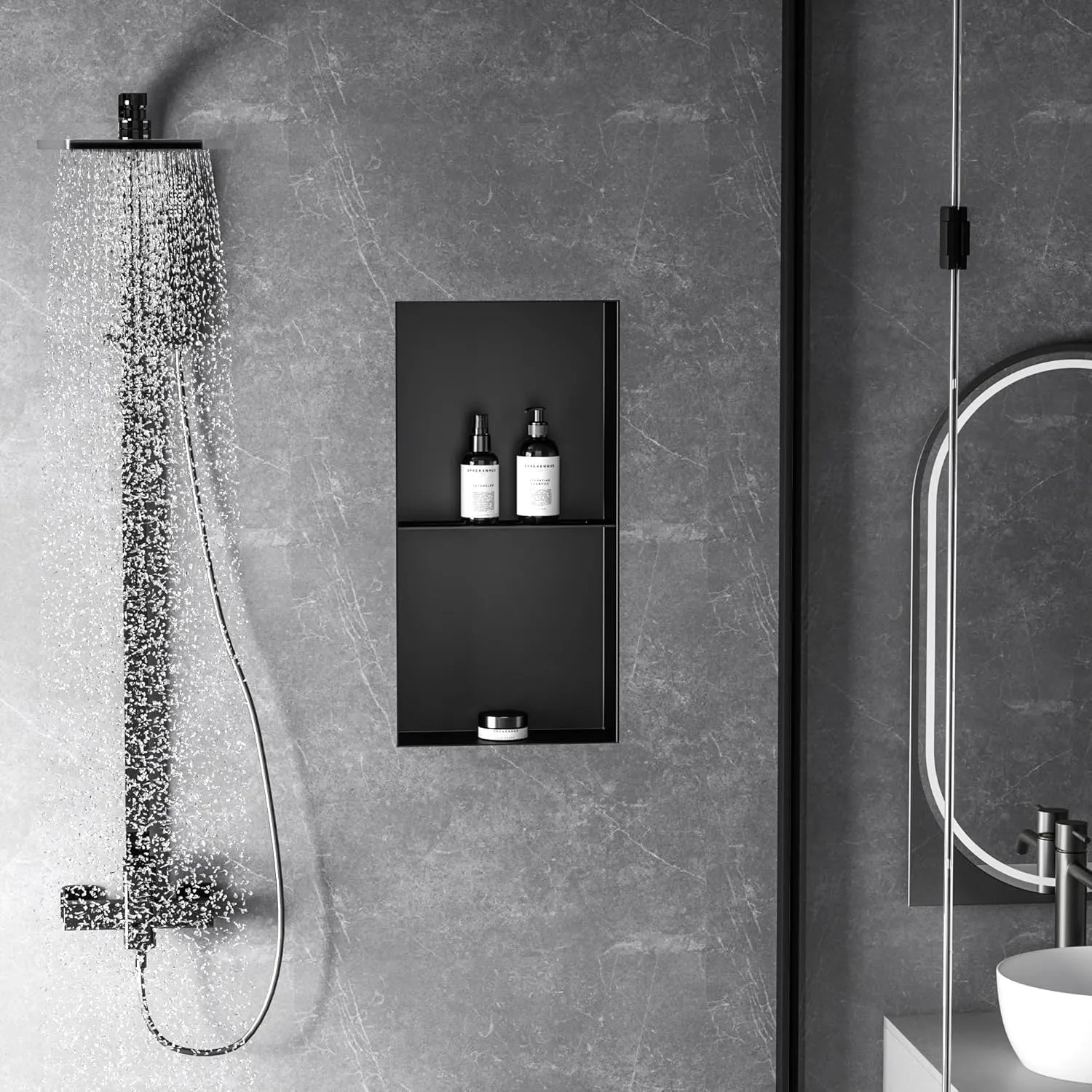 Neodrain 24X12Inch Shower Niche, Black Stainless Steel Recessed Niche for Bathroom Storage