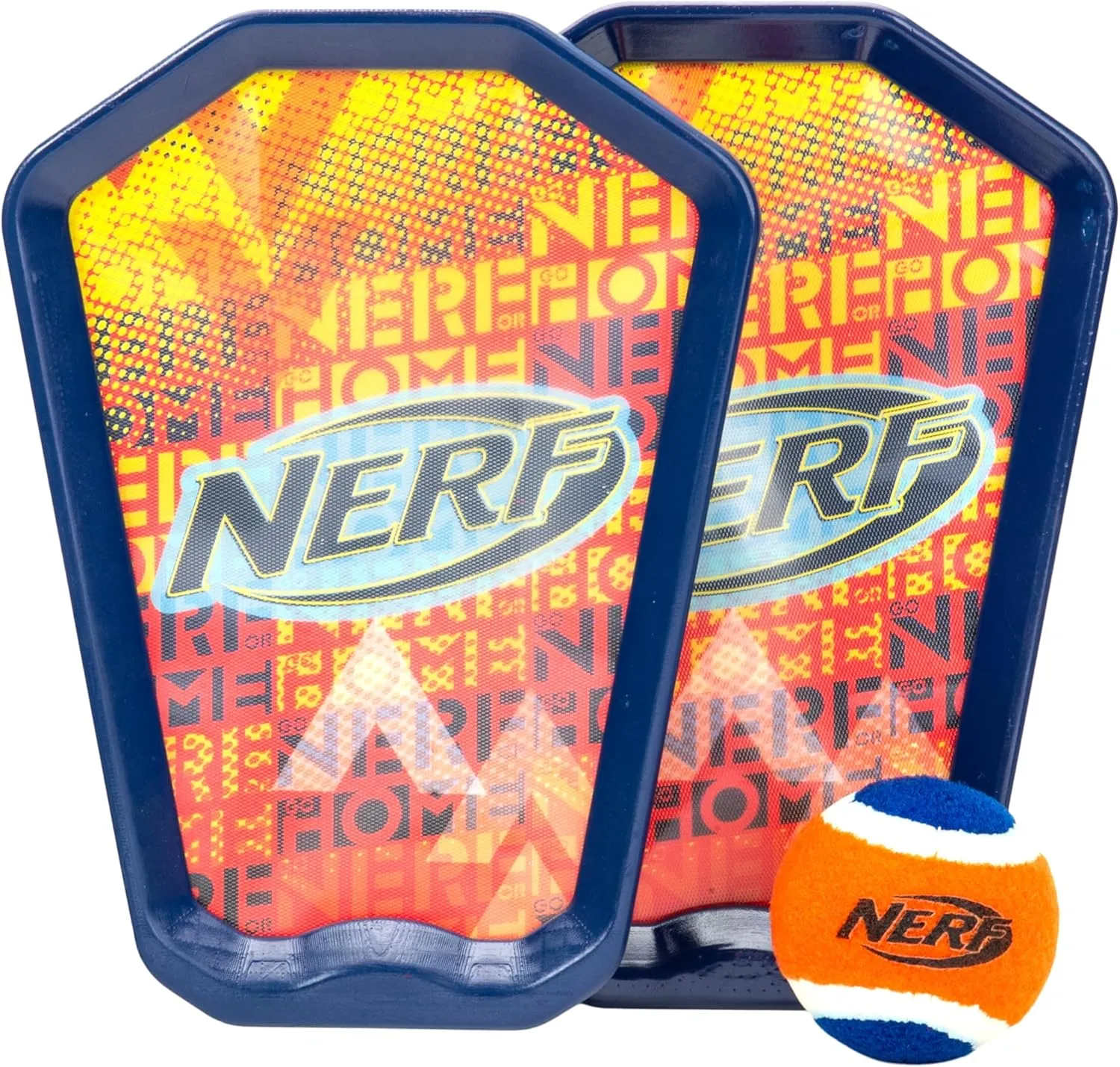 Nerf Toss and Catch Game with Paddles   Ball - Tennis Catch Game with (2) Self- Stick Paddles - Perfect Kids Beach Toy   Backyard Set - Includes 2 Sticky Mitts   Tennis Ball
