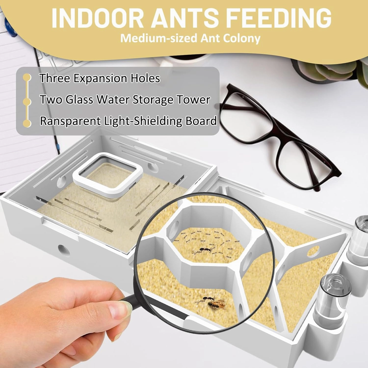 Nest Farm for Live Ants and Queen - Ant Farms with Yellow Sand Observation Transparent Ant Farm for Adults 3D Printed Nest Ant Workshop Castle Ant Garden Queen (Kit-D)
