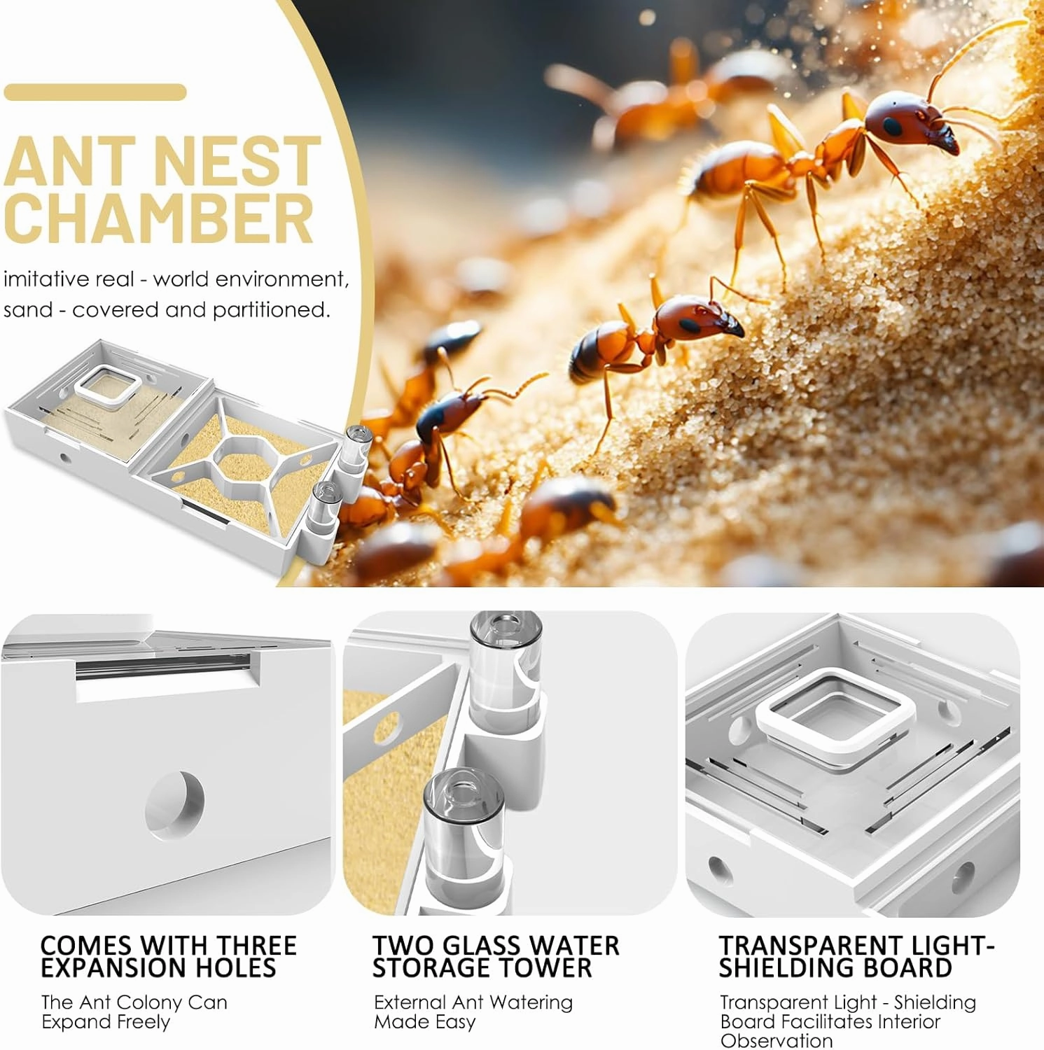 Nest Farm for Live Ants and Queen - Ant Farms with Yellow Sand Observation Transparent Ant Farm for Adults 3D Printed Nest Ant Workshop Castle Ant Garden Queen (Kit-D)
