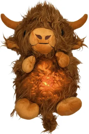 New Soothing Snuggle Cute Highland Cow Stuffed Animal, Soothing Breathing Highland Cow Stuffed Animal, Sleeping Cow Plush Toy with Realistic Breathing Action and Lighted Music (A)