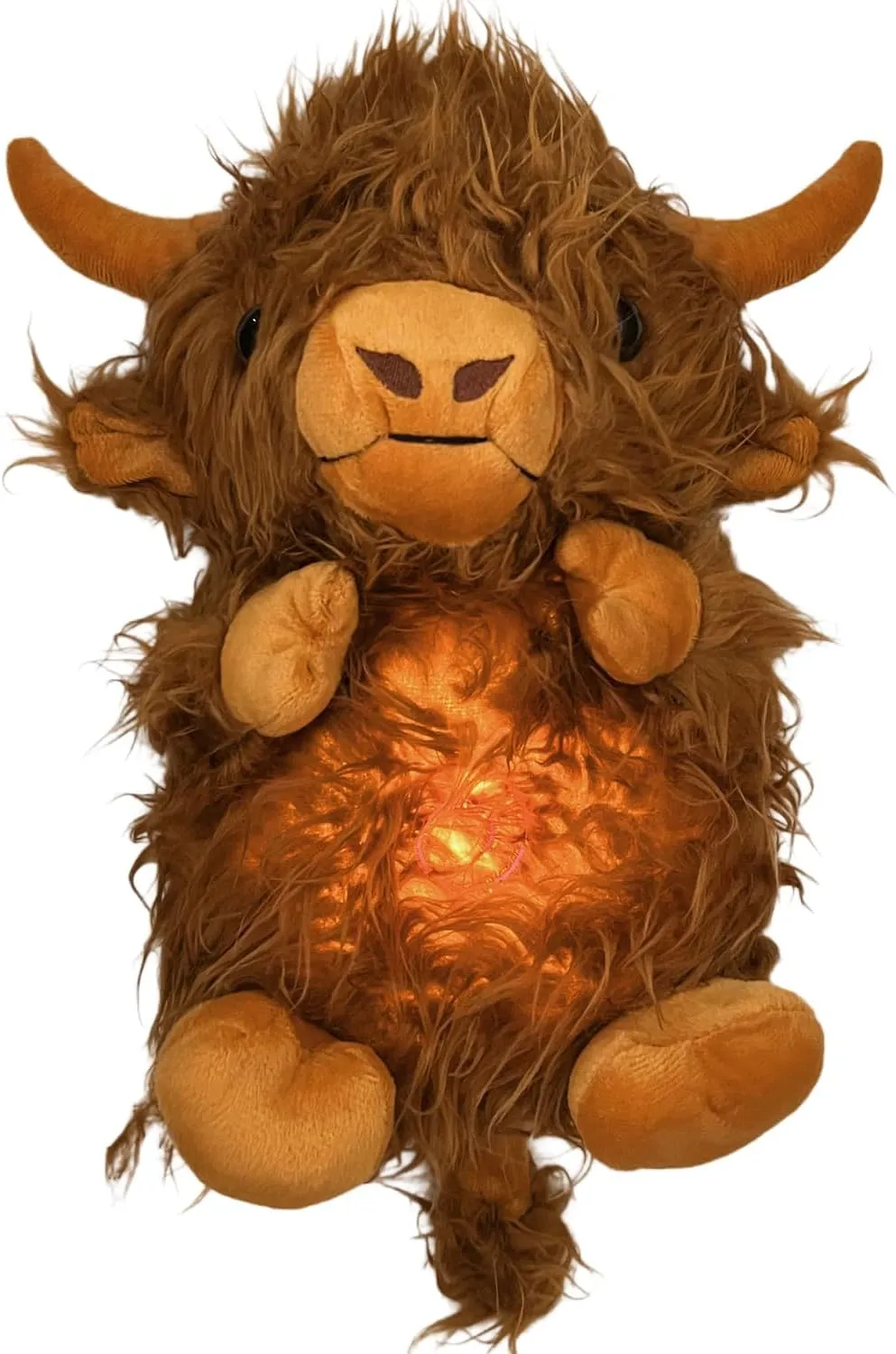New Soothing Snuggle Cute Highland Cow Stuffed Animal, Soothing Breathing Highland Cow Stuffed Animal, Sleeping Cow Plush Toy with Realistic Breathing Action and Lighted Music (A)