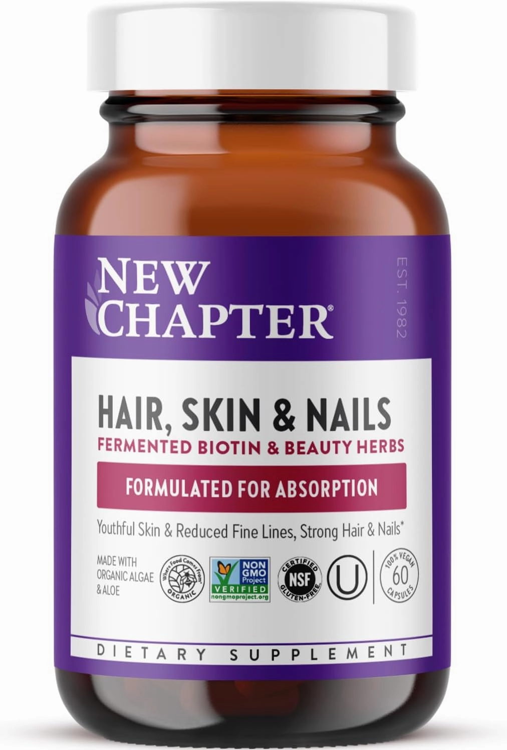 New Chapter Biotin Supplement, Vegan Hair Skin and Nails Vitamins with Fermented Biotin   Astaxanthin - 60 Count