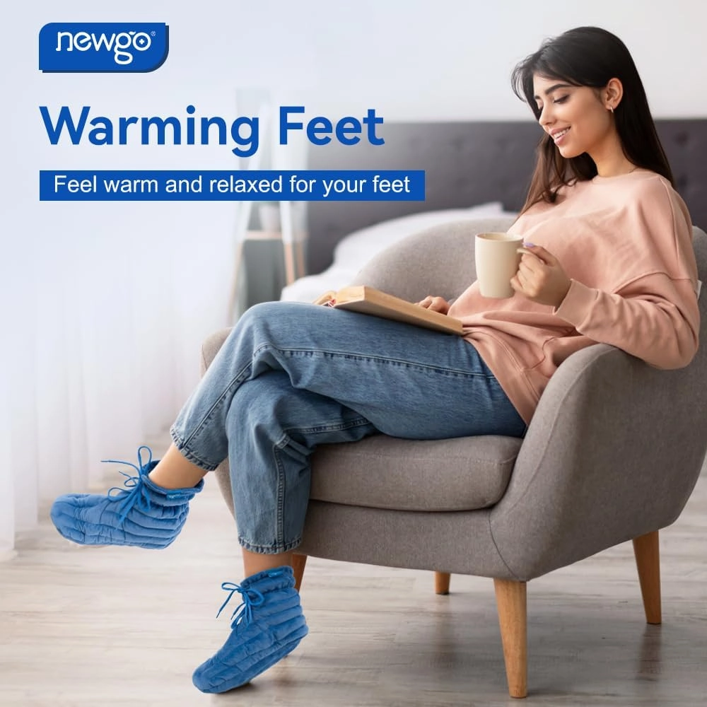 NEWGO Microwavable Booties for Foot Pain Relief – Heated Foot Warmers for Cold Feet, Plantar Fasciitis, Arthritis & Achilles Tendonitis – Moist Heat Therapy Slippers (Large)