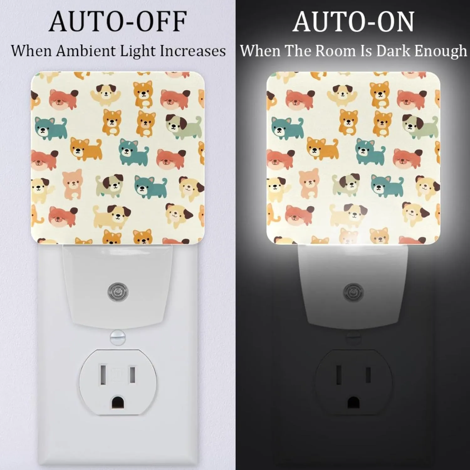 NEWzone Cute Dogs Night Light 0.5W, Plug in Night Lights for Boys Girls Led Night Light Dusk to Dawn Sensor Nightlight for Stairway/Hallway/Bedroom