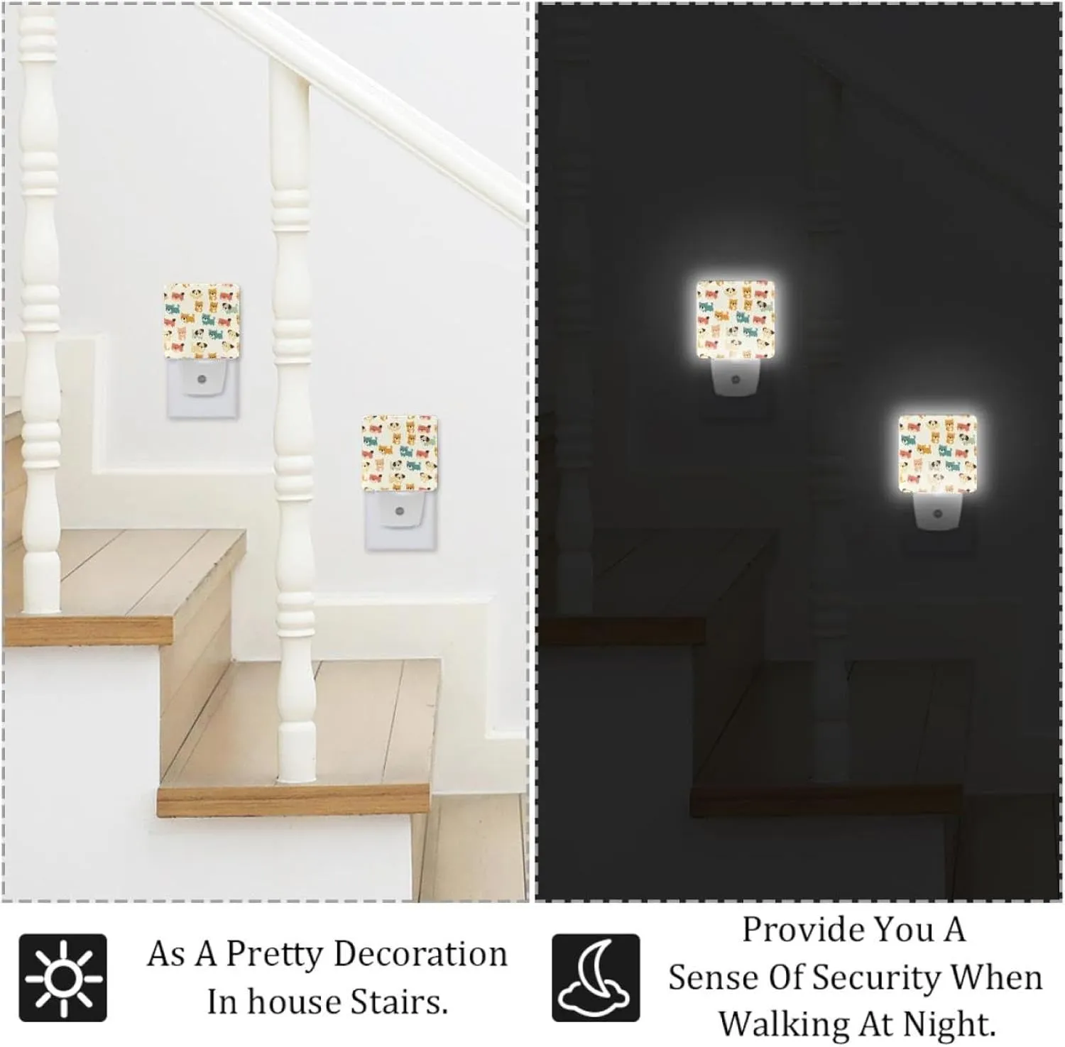 NEWzone Cute Dogs Night Light 0.5W, Plug in Night Lights for Boys Girls Led Night Light Dusk to Dawn Sensor Nightlight for Stairway/Hallway/Bedroom